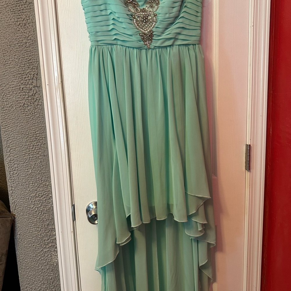 Elegant Aqua Strapless Dress with Necklace